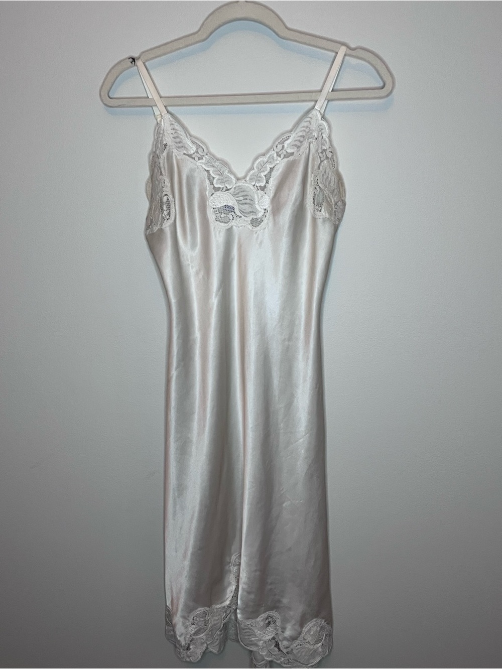 Vintage Lady Lynne White Satin Lace Slip Dress Nightgown Y2K Fairy Coquette